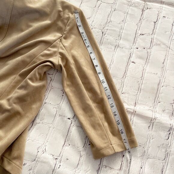 Covington Tan Faux Suede 3/4 Sleeve Open Drape Front Short Cardigan Blazer M - Picture 6 of 9
